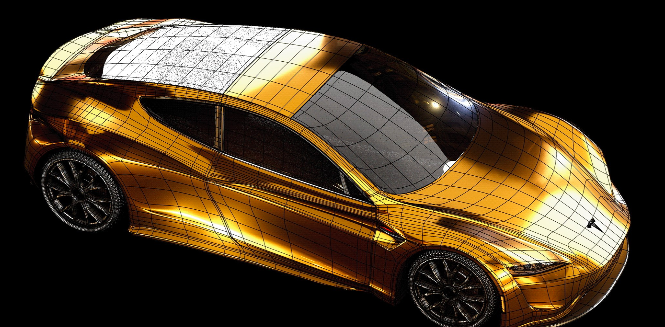 特斯拉敞篷跑车2.0获得金色渲染图片